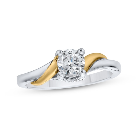 Round-Cut Diamond Solitaire Trellis Engagement Ring 5/8 ct tw 10K Two-Tone Gold (I/I3)