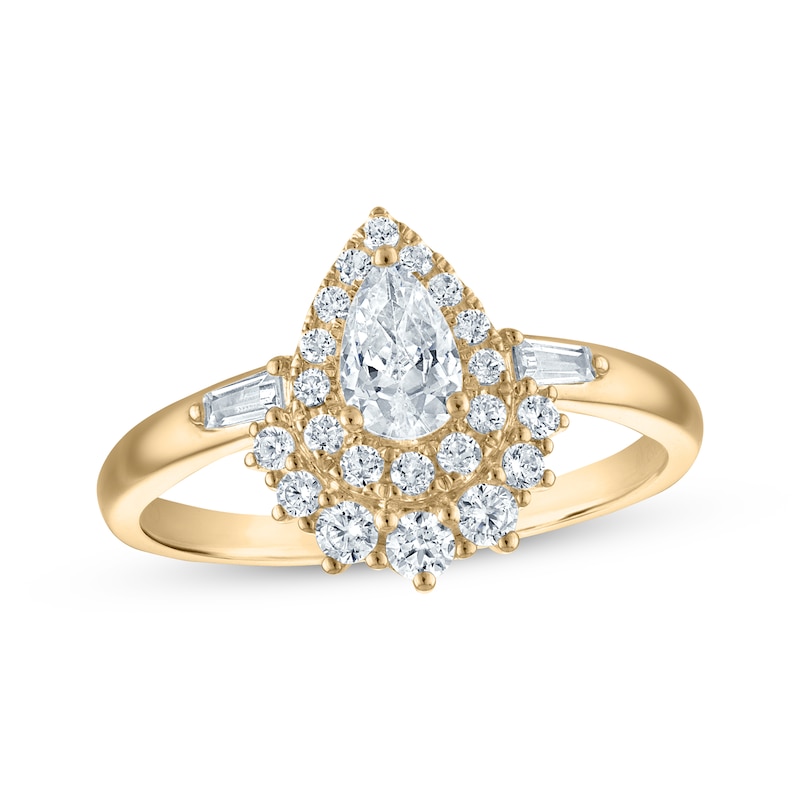 Pear-Shaped Diamond Halo Engagement Ring 3/4 ct tw 14K Yellow Gold