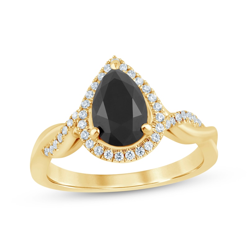 Main Image 1 of Pear-Shaped Black Diamond & White Diamond Twist Engagement Ring 2-1/8 ct tw 14K Yellow Gold