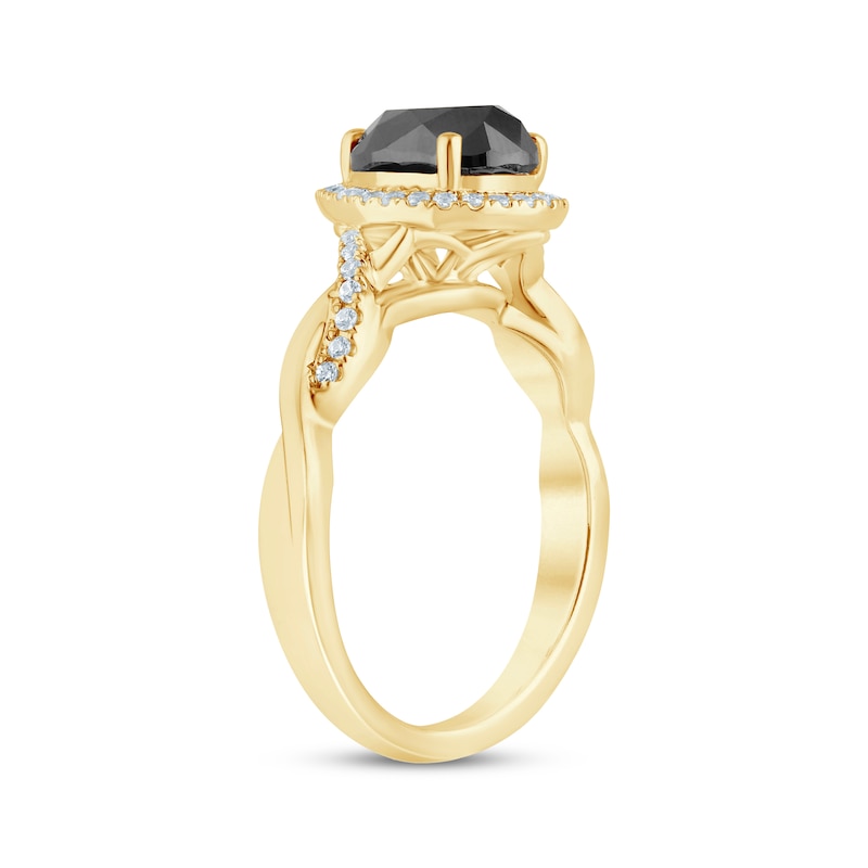 Main Image 2 of Pear-Shaped Black Diamond & White Diamond Twist Engagement Ring 2-1/8 ct tw 14K Yellow Gold