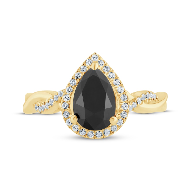 Main Image 3 of Pear-Shaped Black Diamond & White Diamond Twist Engagement Ring 2-1/8 ct tw 14K Yellow Gold