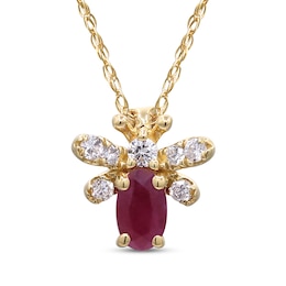 Oval-Cut Natural Ruby & Diamond Bug Necklace 1/15 ct tw 10K Yellow Gold 18&quot;