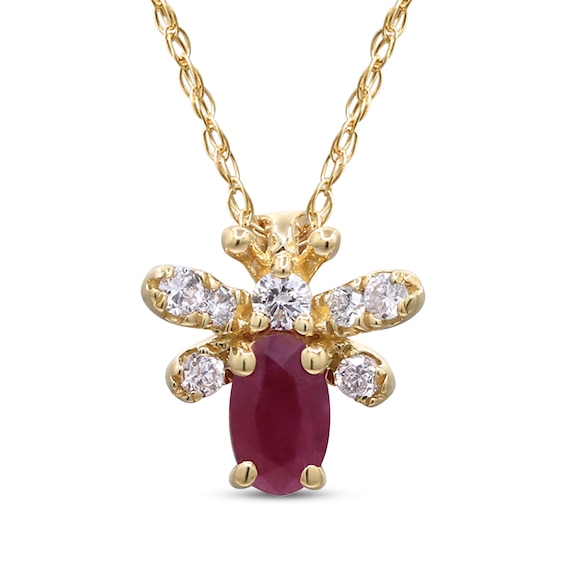 Oval-Cut Natural Ruby & Diamond Bug Necklace 1/15 ct tw 10K Yellow Gold 18"