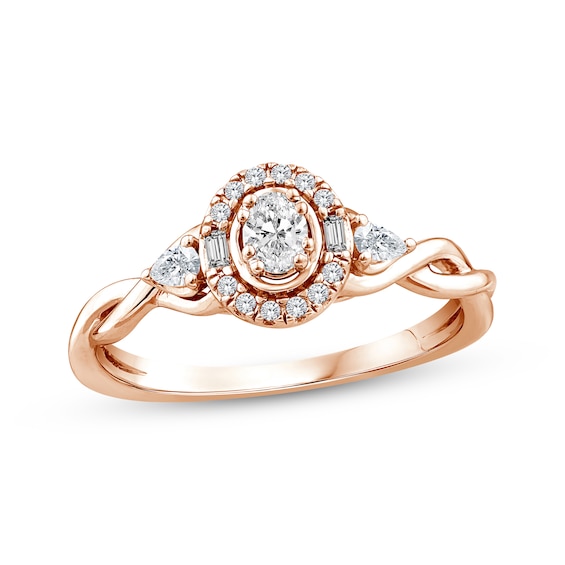 Oval-Cut Diamond Halo Engagement Ring 1/3 ct tw 14K Rose Gold
