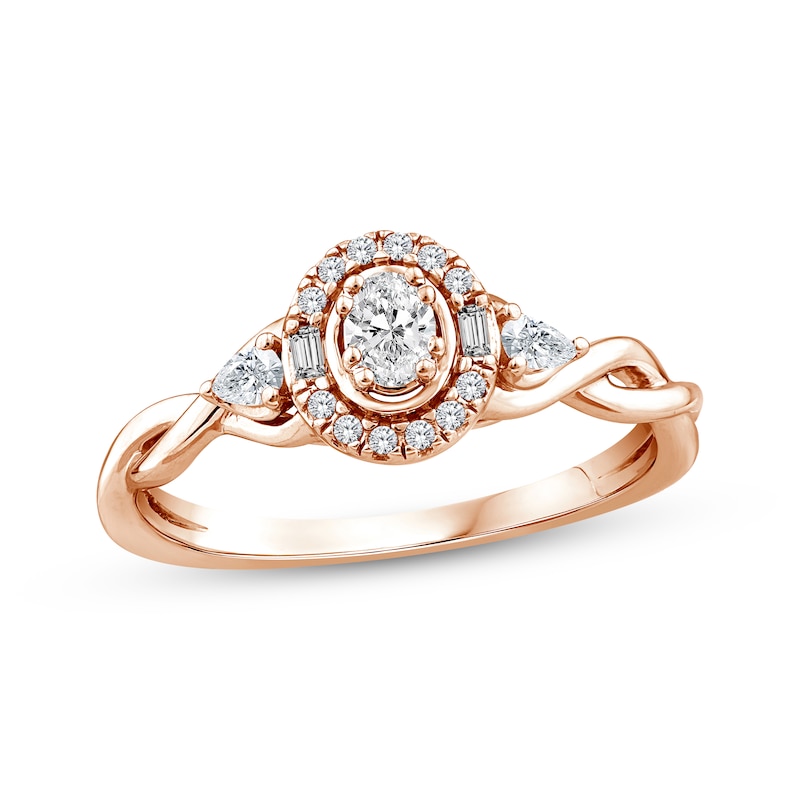 Main Image 1 of Oval-Cut Diamond Halo Engagement Ring 1/3 ct tw 14K Rose Gold