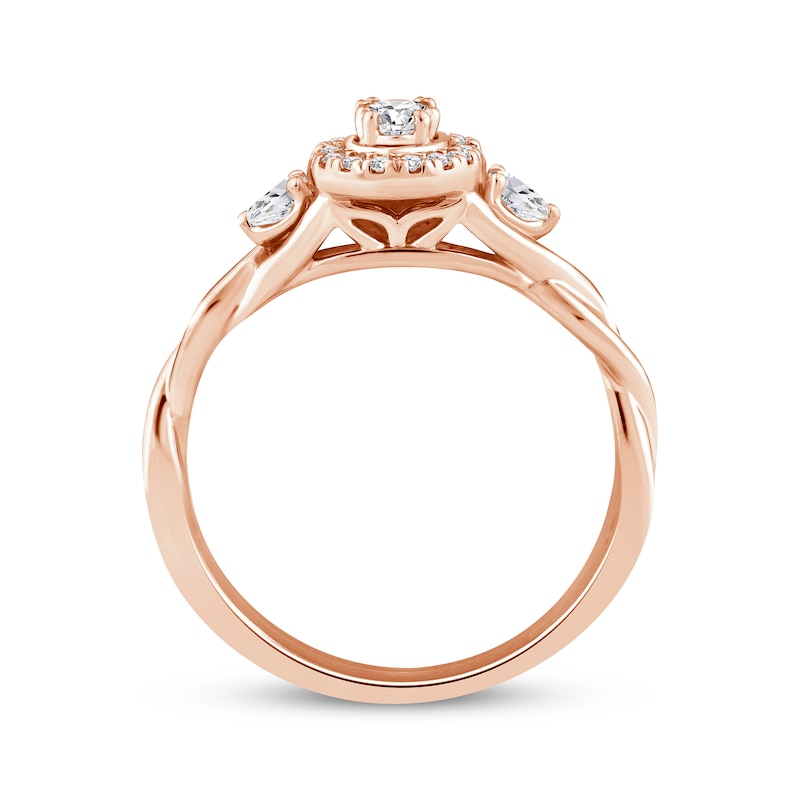 Main Image 3 of Oval-Cut Diamond Halo Engagement Ring 1/3 ct tw 14K Rose Gold