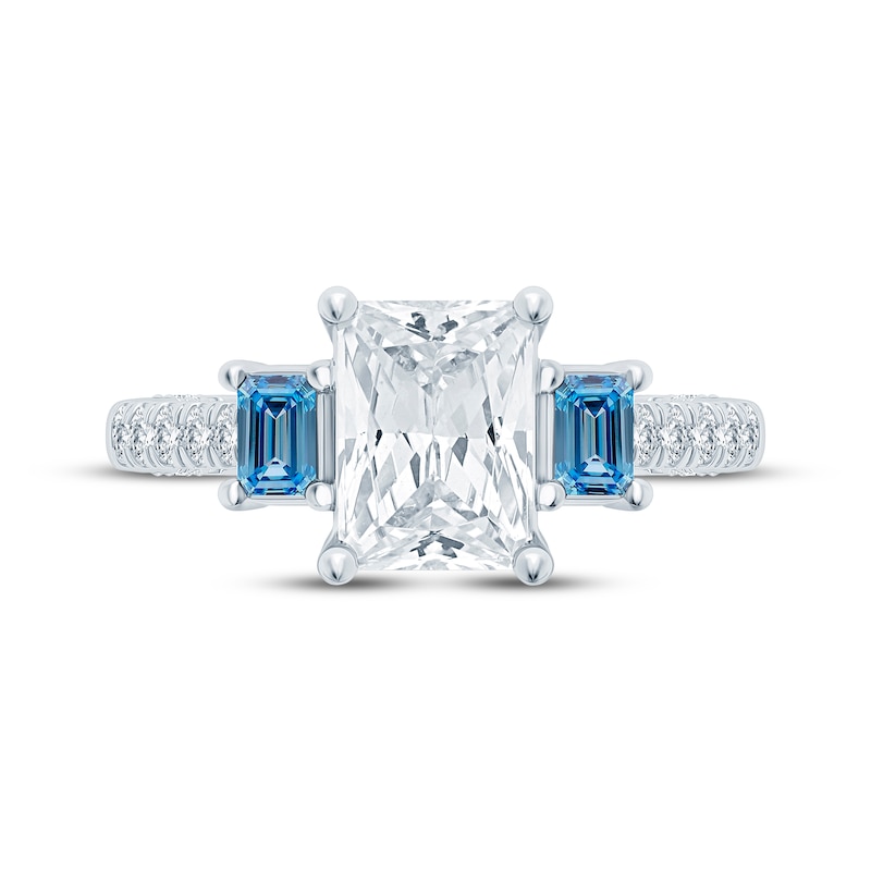 Monique Lhuillier Bliss Radiant-Cut White & Blue Lab-Grown Diamond Engagement Ring 2-5/8 ct tw 18K White Gold