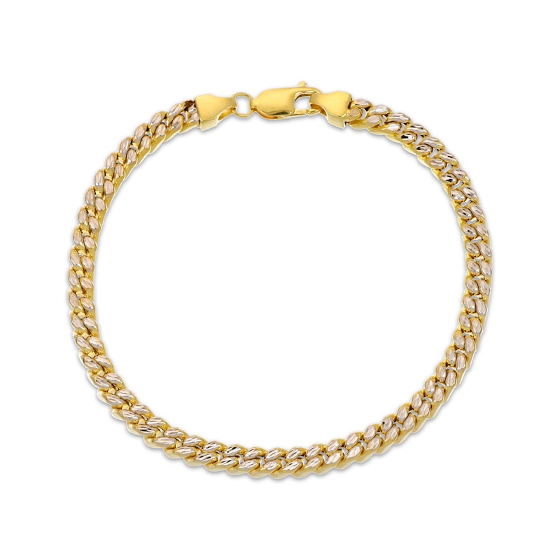 Main Image 1 of Hollow Diamond-Cut Square Curb Chain Bracelet 5.6mm 10K Yellow Gold 8.5&quot;