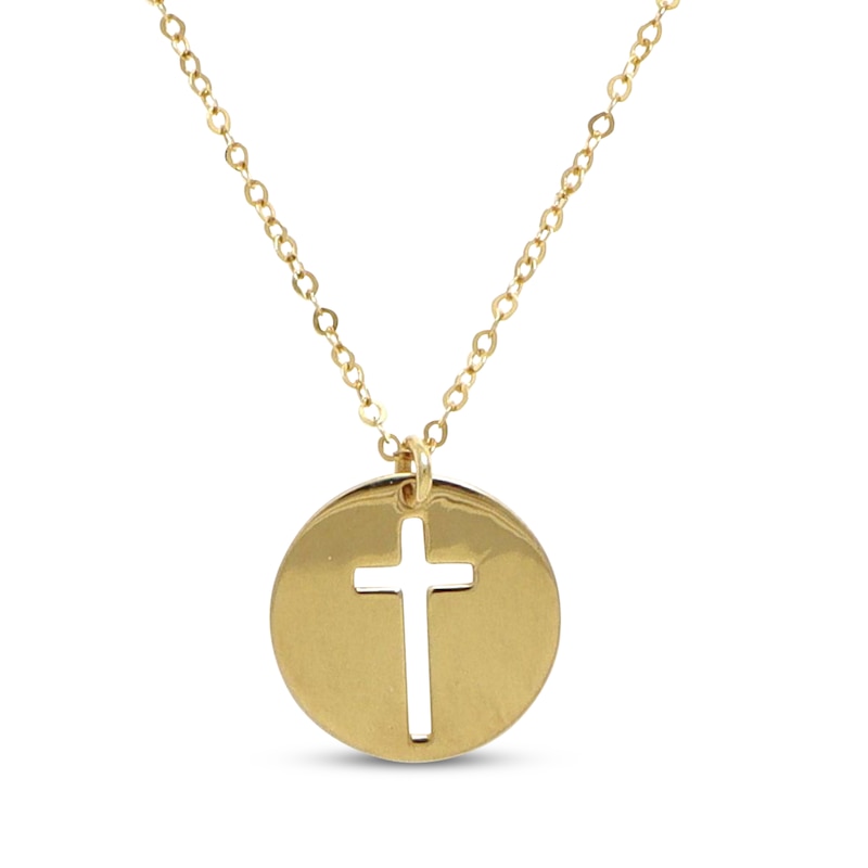 Main Image 1 of Cross Cutout Circle Necklace 10 Yellow Gold 18&quot;