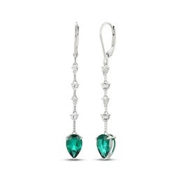 Pear-Shaped Lab-Created Emerald & White Lab-Created Sapphire Drop Earrings Sterling Silver