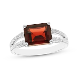 Emerald-Cut Garnet & White Lab-Created Sapphire Ring Sterling Silver