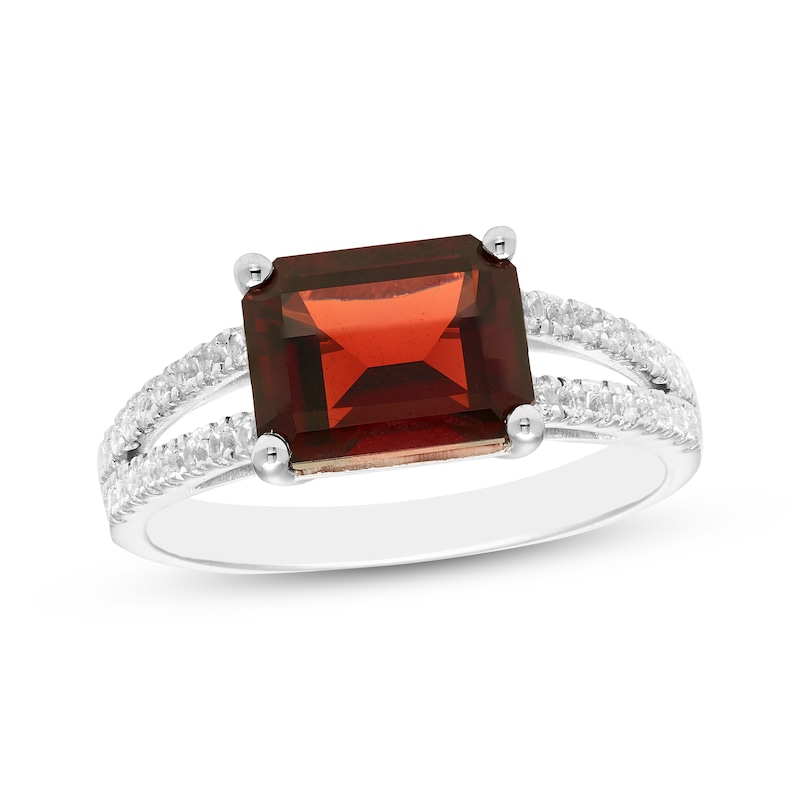 Emerald-Cut Garnet & White Lab-Created Sapphire Ring Sterling Silver