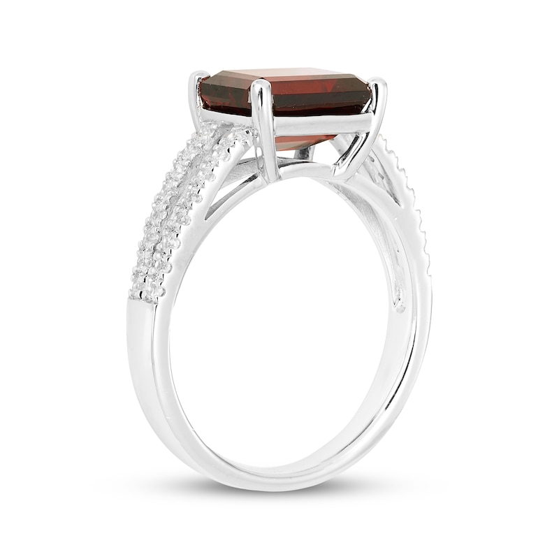 Emerald-Cut Garnet & White Lab-Created Sapphire Ring Sterling Silver