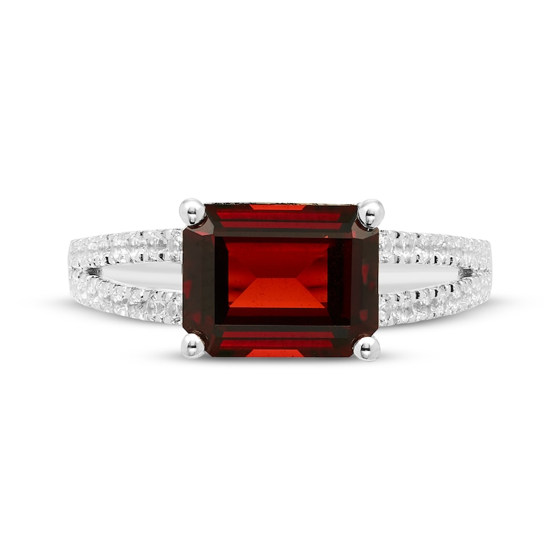 Emerald-Cut Garnet & White Lab-Created Sapphire Ring Sterling Silver