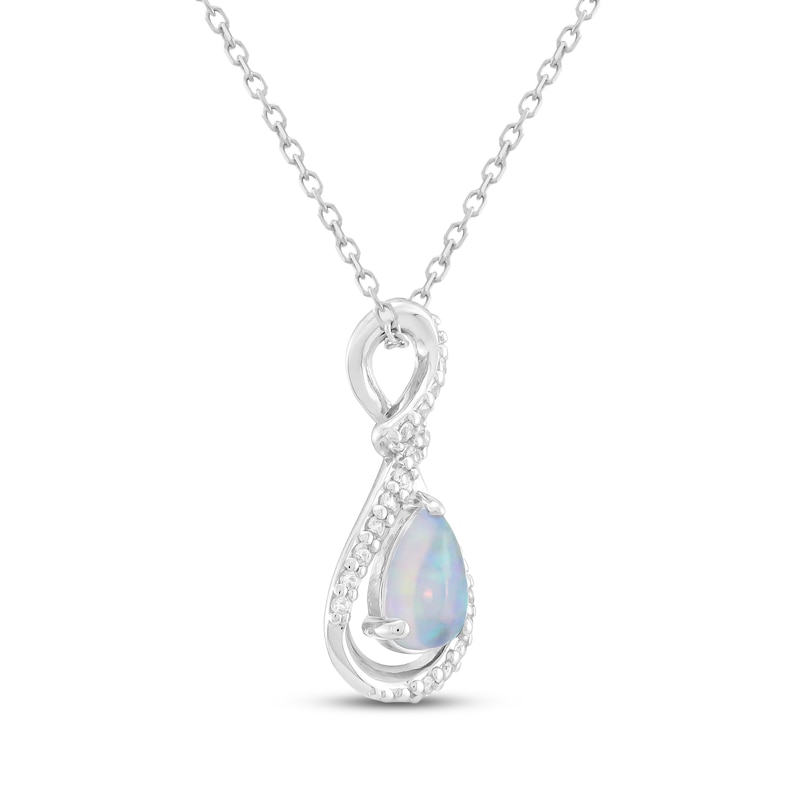 Main Image 2 of Pear-Shaped Lab-Created Opal & White Lab-Created Sapphire Twist Teardrop Necklace Sterling Silver 18&quot;