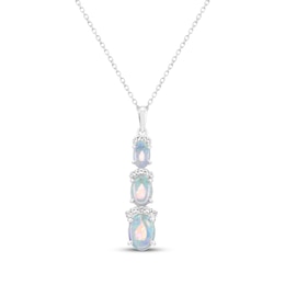 Oval-Cut Lab-Created Opal & White Lab-Created Sapphire Drop Necklace Sterling Silver 18&quot;