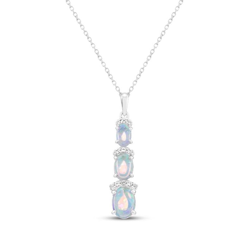 Main Image 1 of Oval-Cut Lab-Created Opal & White Lab-Created Sapphire Drop Necklace Sterling Silver 18&quot;