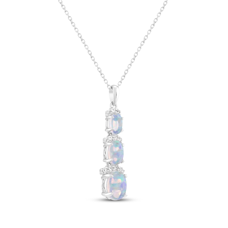 Main Image 2 of Oval-Cut Lab-Created Opal & White Lab-Created Sapphire Drop Necklace Sterling Silver 18&quot;