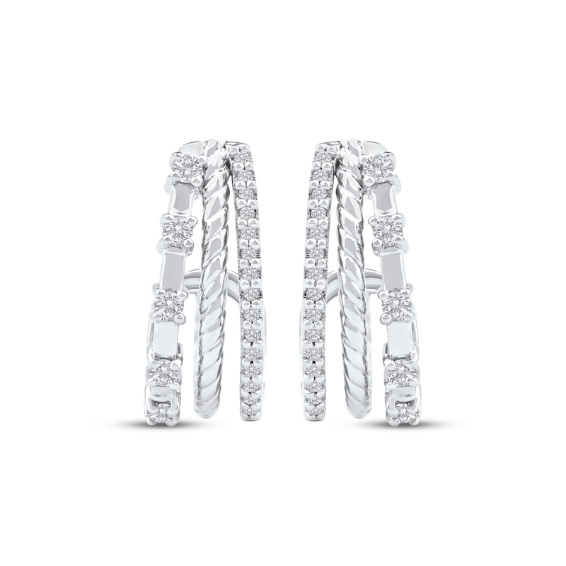 Main Image 2 of Diamond Three-Row Split J-Hoop Huggie Earrings 1/4 ct tw 10K White Gold