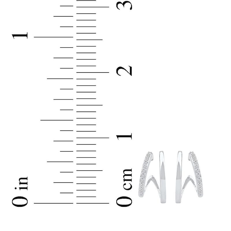 Main Image 5 of Diamond Two-Row Split J-Hoop Huggie Earrings 1/6 ct tw 10K White Gold