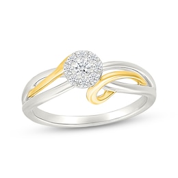 Lab-Grown Diamonds by KAY Multi-Stone Ribbon Promise Ring 1/5 ct tw Sterling Silver & 10K Yellow Gold