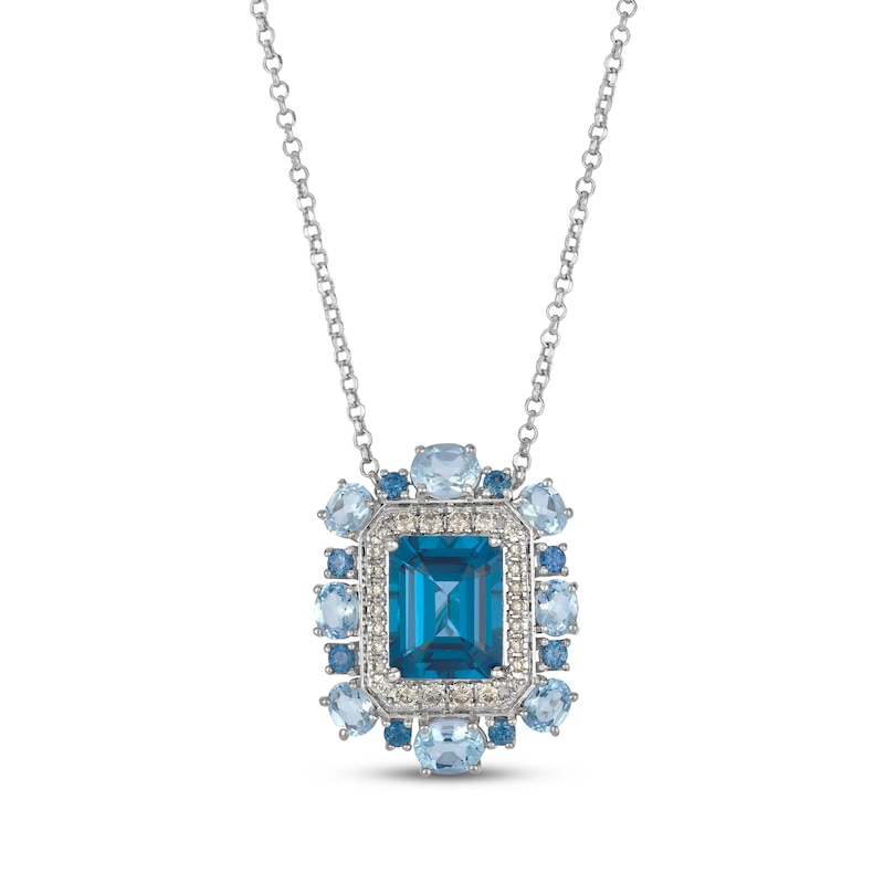 Main Image 1 of Le Vian Octagon-Cut Blue Topaz & Sapphire Necklace 1/4 ct tw Diamonds 14K Vanilla Gold 19&quot;