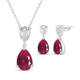 Pear-Shaped Lab-Created Ruby & White Lab-Created Sapphire Gift Set Sterling Silver