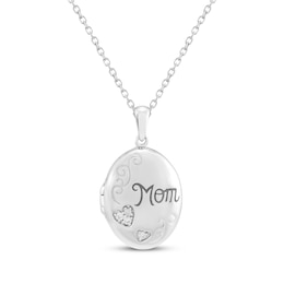 &quot;Mom&quot; Diamond Accent Oval Locket Sterling Silver 18&quot;