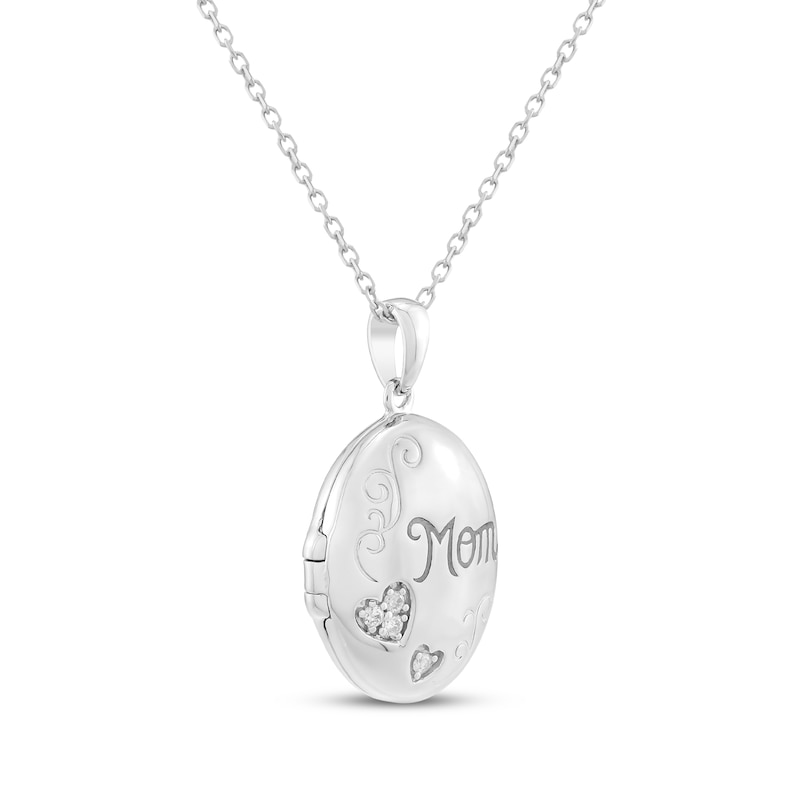 Main Image 2 of &quot;Mom&quot; Diamond Accent Oval Locket Sterling Silver 18&quot;