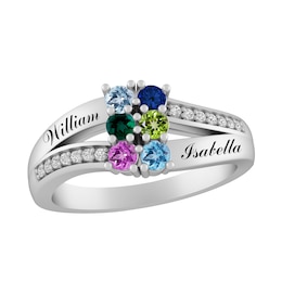 Birthstone Family & Mother's Ring (2-6 Stones and 2 Lines)