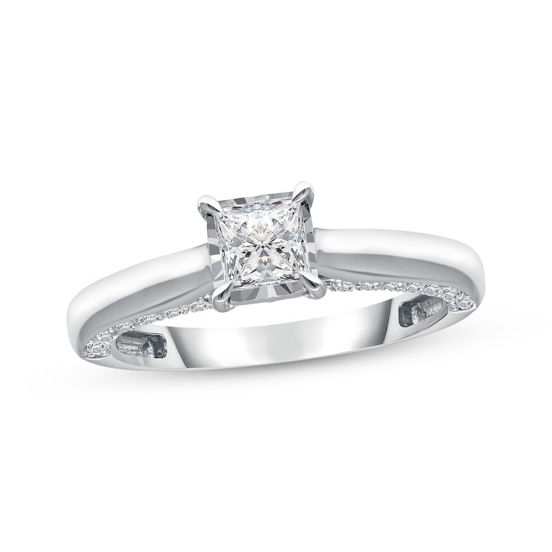 Diamond Solitaire Engagement Ring 1 ct tw Princess/Round 10K White Gold (J/I3)