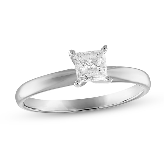 Diamond Solitaire Engagement Ring 1/2 ct tw Princess-cut 10K White Gold (I/I3)