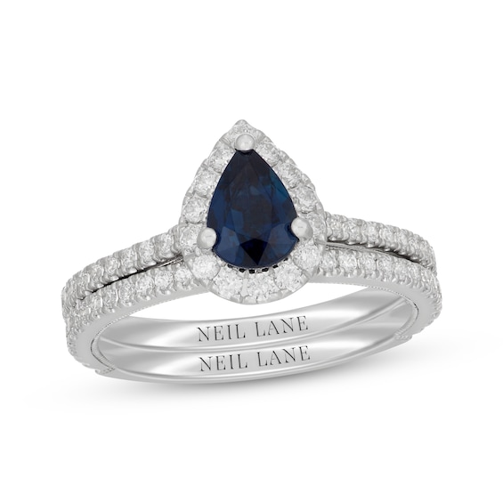 Neil Lane Pear-Shaped Natural Blue Sapphire & Diamond Bridal Set 5/8 ct tw 14K White Gold