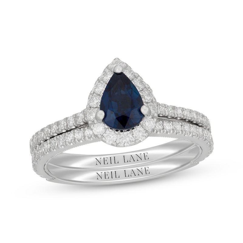 Main Image 1 of Neil Lane Pear-Shaped Natural Blue Sapphire & Diamond Bridal Set 5/8 ct tw 14K White Gold