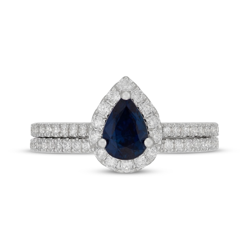 Main Image 3 of Neil Lane Pear-Shaped Natural Blue Sapphire & Diamond Bridal Set 5/8 ct tw 14K White Gold