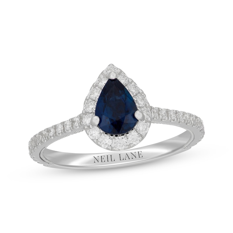 Main Image 1 of Neil Lane Pear-Shaped Natural Blue Sapphire & Diamond Engagement Ring 1/2 ct tw 14K White Gold