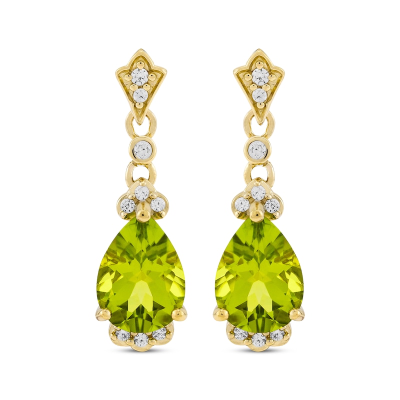 Main Image 2 of Pear-Shaped Peridot & Diamond Drop Earrings 1/10 ct tw 10K Yellow Gold