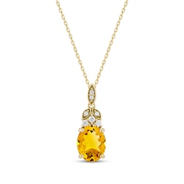 Oval-Cut Citrine & Diamond Necklace 1/10 ct tw 10K Yellow Gold 18&quot;