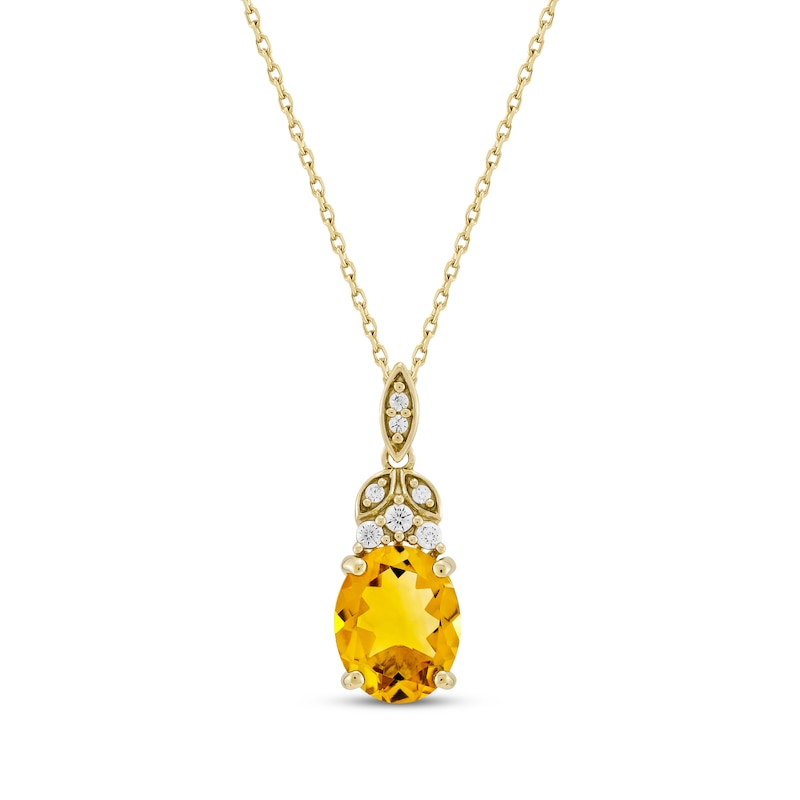 Main Image 1 of Oval-Cut Citrine & Diamond Necklace 1/10 ct tw 10K Yellow Gold 18&quot;