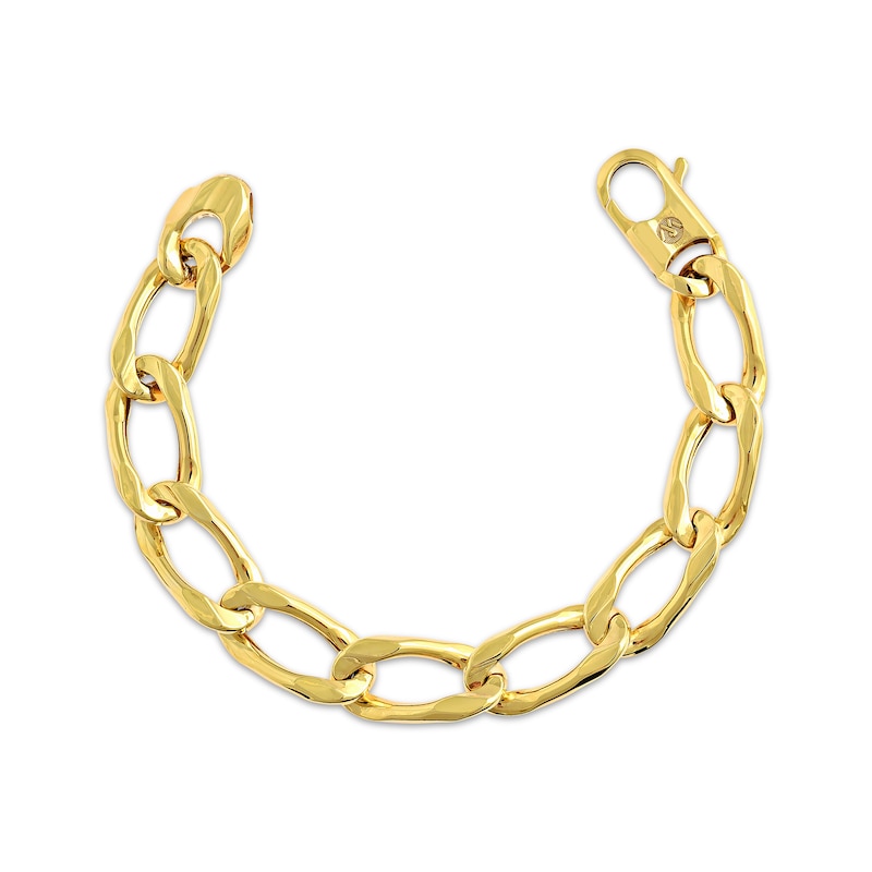 Main Image 1 of Diamond-Cut Hollow Curb Chain Bracelet 10K Yellow Gold 7.5&quot;