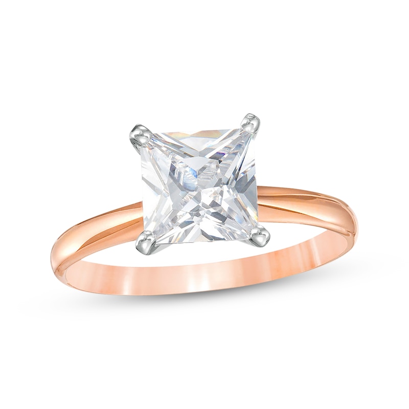 Main Image 1 of Certified Princess-Cut Diamond Solitaire Engagement Ring 2 ct tw 14K Rose Gold (I/I2)