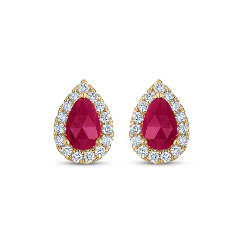 Main Image 2 of Greenland Rubies Collection Pear-Shaped Natural Ruby & Lab-Grown Diamond Earrings 1/4 ct tw 14K Yellow Gold