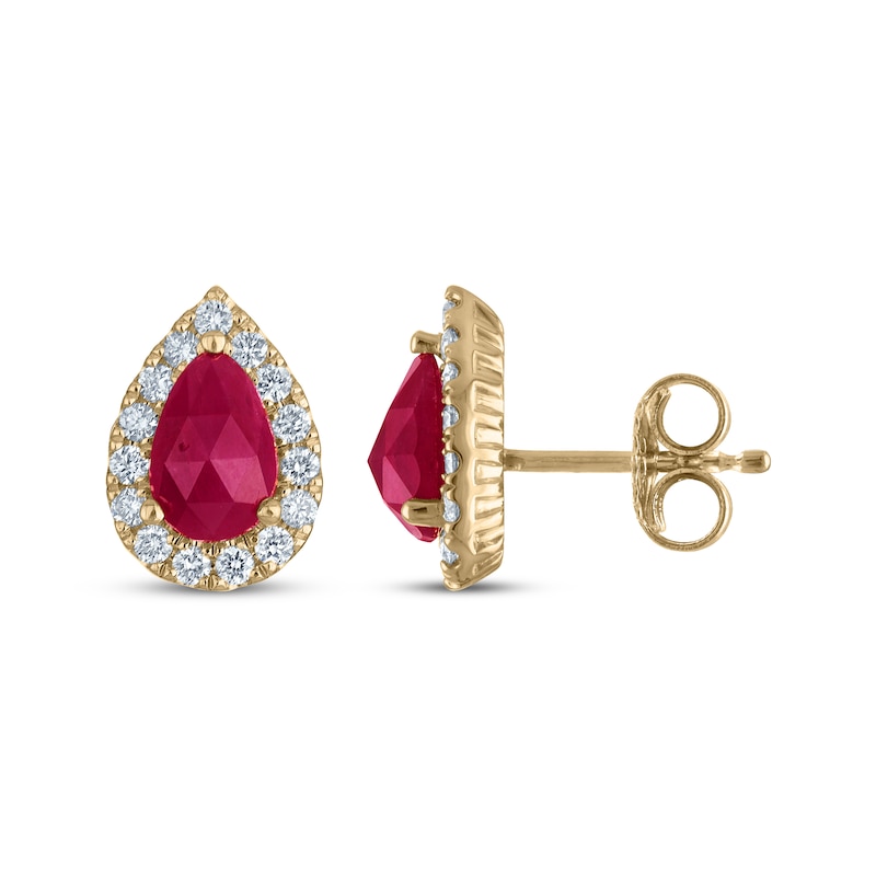 Main Image 3 of Greenland Rubies Collection Pear-Shaped Natural Ruby & Lab-Grown Diamond Earrings 1/4 ct tw 14K Yellow Gold