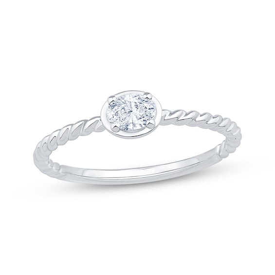 Oval-Cut Diamond Solitaire Rope Shank Engagement Ring 1/5 ct tw 14K White Gold (I/I1)