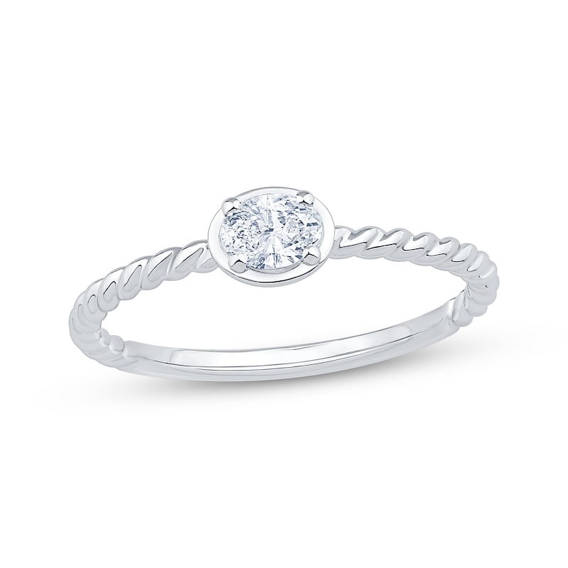 Oval-Cut Diamond Solitaire Rope Shank Engagement Ring 1/5 ct tw 14K White Gold (I/I1)