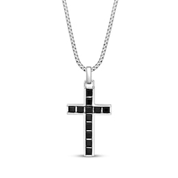 Men's Square-Cut Black Onyx Cross Necklace Sterling Silver 24&quot;