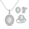 Thumbnail Image 1 of Oval-Cut Lab-Created Opal & White Lab-Created Sapphire Necklace, Ring & Earrings Gift Set Sterling Silver