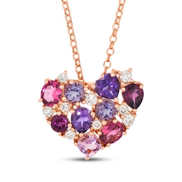 Le Vian Pretty in Pink Rhodolite Garnet, Amethyst & Pink Tourmaline Heart Necklace 1/3 ct tw Diamonds 14K Strawberry Gold 19&quot;