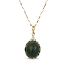 Oval Nephrite Jade & Diamond Accent Necklace 14K Yellow Gold 18&quot;