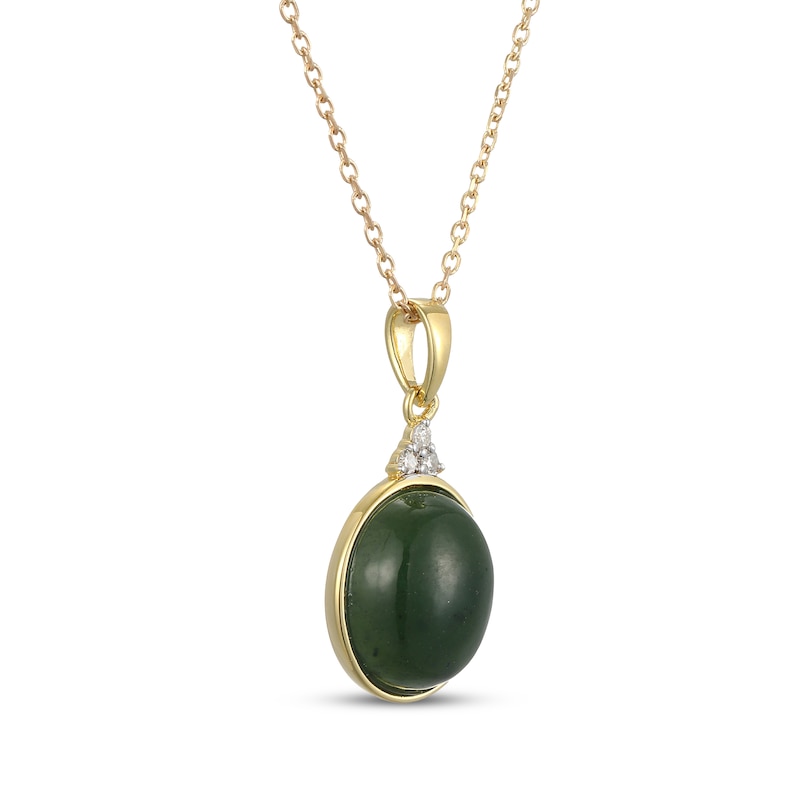 Main Image 2 of Oval Nephrite Jade & Diamond Accent Necklace 14K Yellow Gold 18&quot;